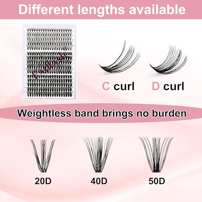 Individual Lashes 300pcs 20D+40D+50D Mixed Lash Clusters D Curl Cluster Lashes Natural Look Lash Clusters Extensions Cluster Lashes DIY Eyelash Extension Supplies (20D/40D/50D-0.07D, 10-18mm)