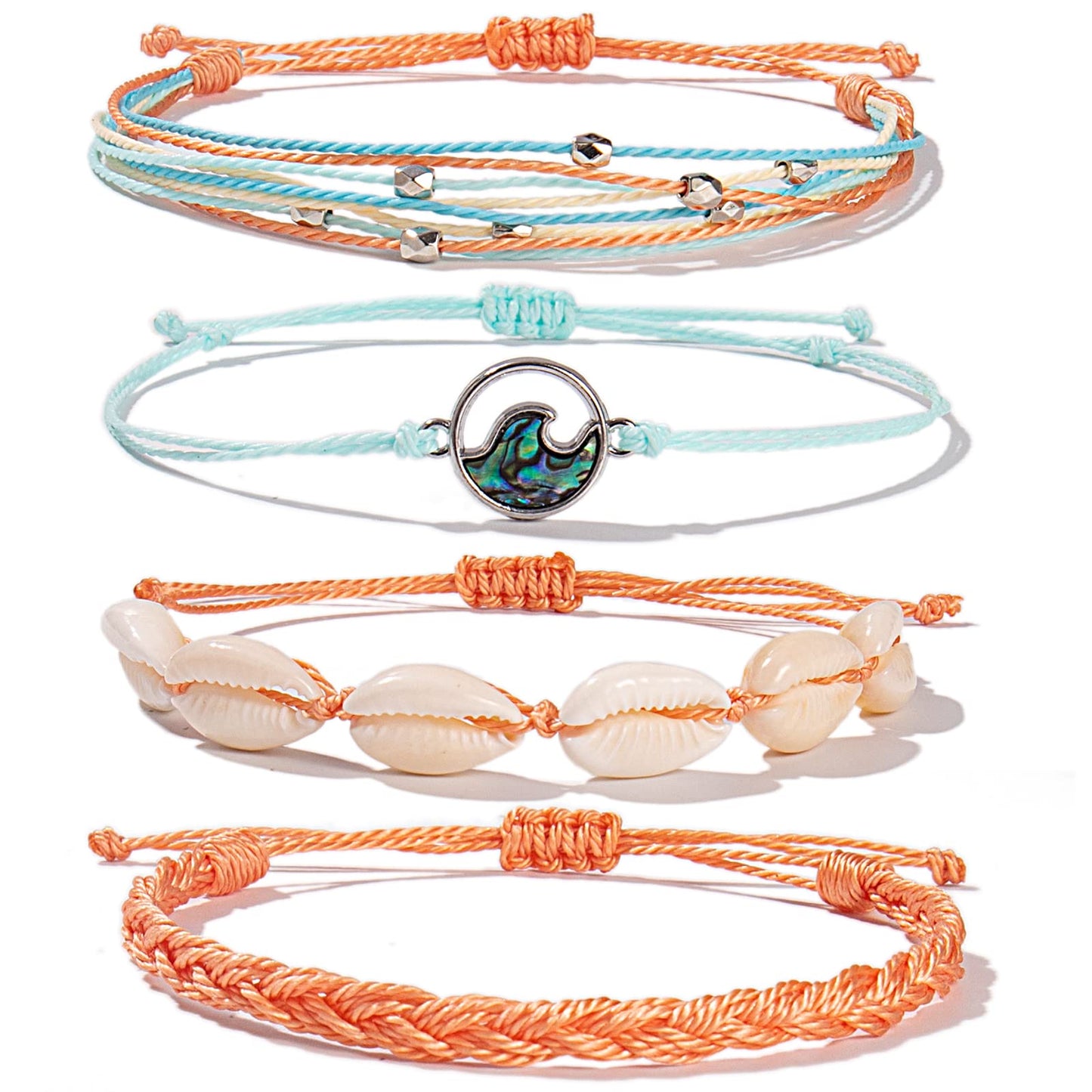 FANCY SHINY Wave String Bracelets Braid Puka Shell Bead Bracelets Handmade Cute Trendy Boho Abalone Jewelry Gifts for Women(Cora