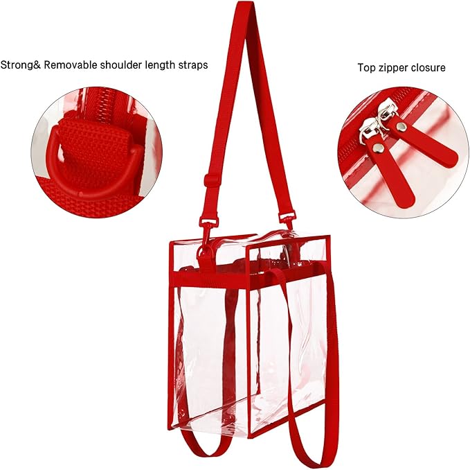 BAGAIL Clear Bags 12x6x12 Stadium Approved Clear Tote Bag with Zipper Closure Crossbody Shoulder Bag with Adjustable Strap