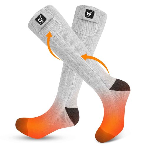 SNOW DEER Heated Socks for Men Women, 7.4V Rechargeable Battery Electric Ski Foot Warmer for Hunting Fishing Camping Hiking Skiing（Grey,L