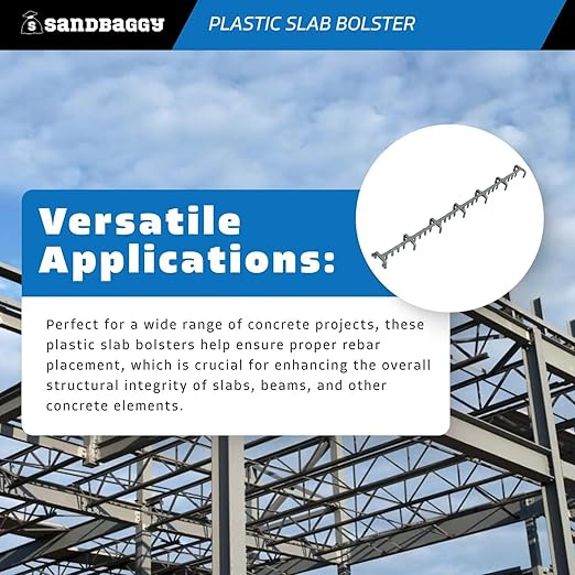 Sandbaggy Plastic Slab Bolster - Continuous Rebar Support Chair - Snap & Lock Ends, Flexible Design - 29 Rebar Capacity (25, 1-1/2 in x 2.5 ft (H x L))