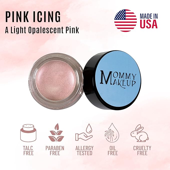 Mommy Makeup Any Wear Creme Eyeshadow - Waterproof, Crease-Proof, Long Lasting, High Pigment, Oil-free - Cream to Powder for Eyes, Cheeks & Lips (Pink Icing)