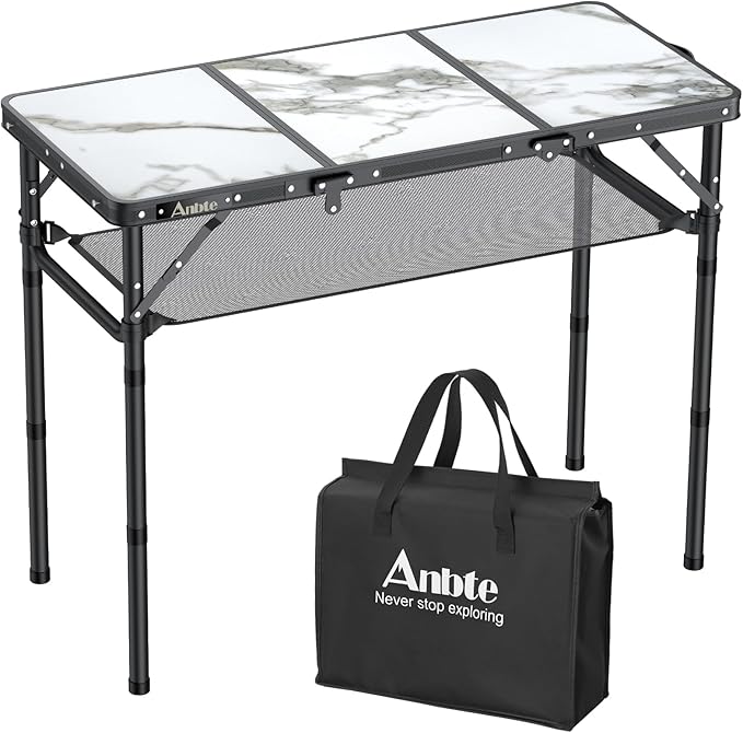 Anbte Folding Camping Table, Aluminum Small Folding Table 3 Adjustable Height Max 27.5", Portable Table with Carry Handle,...