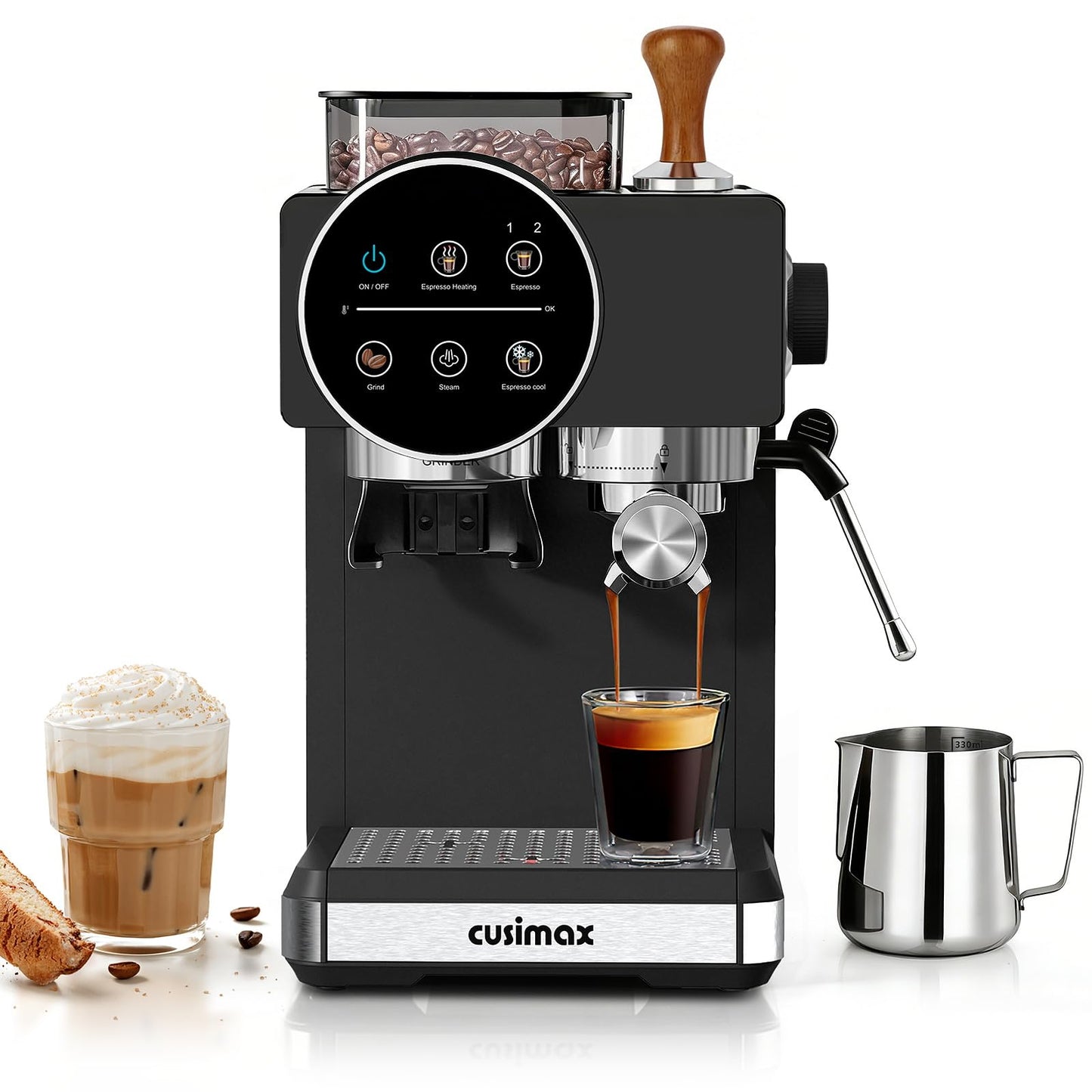 Espresso Machine with Grinder, 20 Bar Professional Expresso Coffee Machines with Milk Frother Steam Wand, Espresso Maker with 60oz Removable Water Tank, Cappuccino & Latte Machine for Home (Dark-Pro)