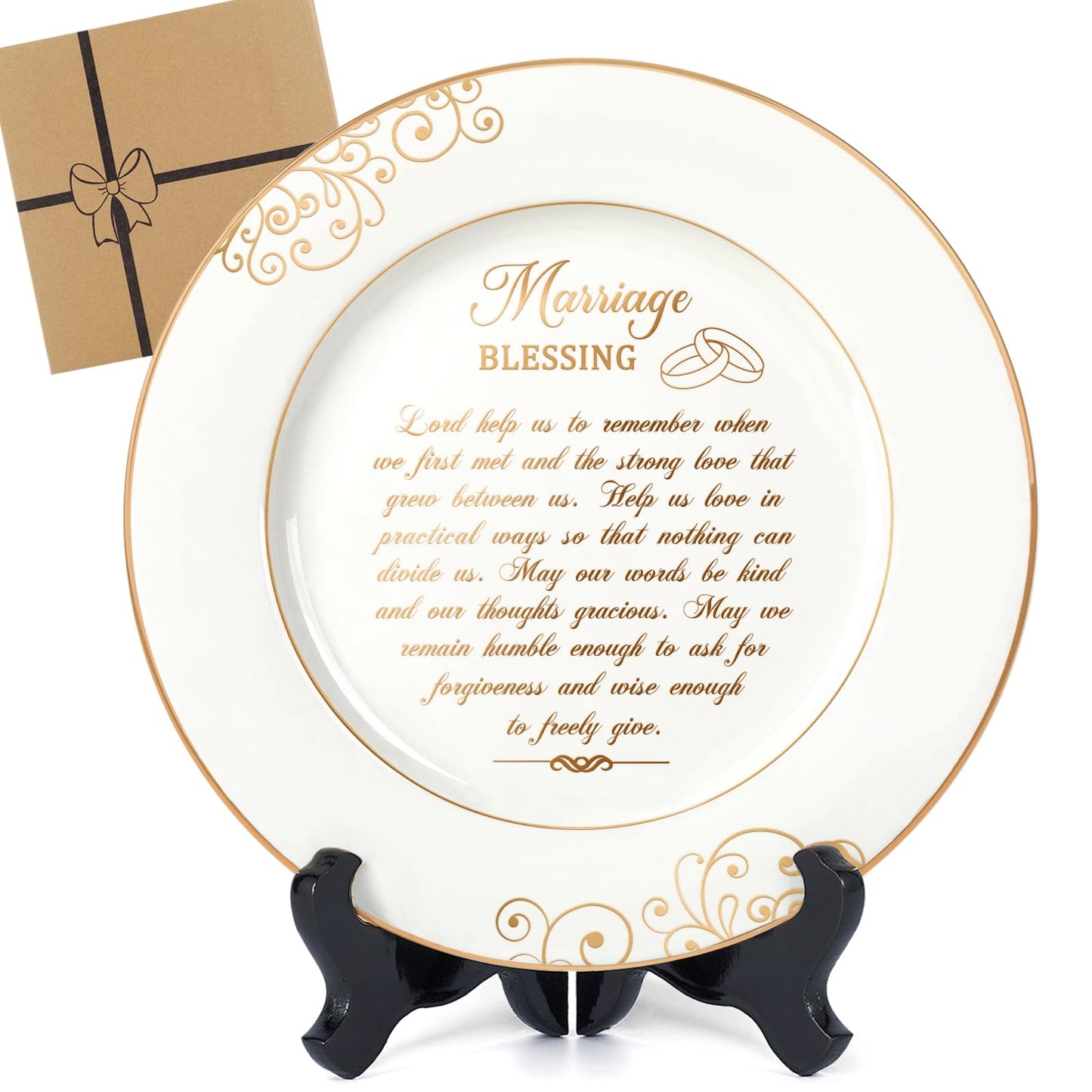 Urllinz Anniversary Wedding Gifts for Couples 2025 - Marriage Blessing Plate with 24k Gold Foil Decorations, Engagement Bridal Shower Birthday Gifts for Wife Husband, Ceramic 9"