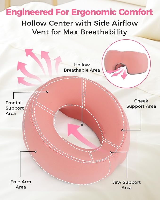 Face Down Pillow Massage Headrest for Bed Massage Head Holder w/ Gel Eyemask At Home Salon Breathable Foam Face Down Pillow After Eye Surgery Vitrectomy Recovery Sleeping Massage Face Cradle for Bed