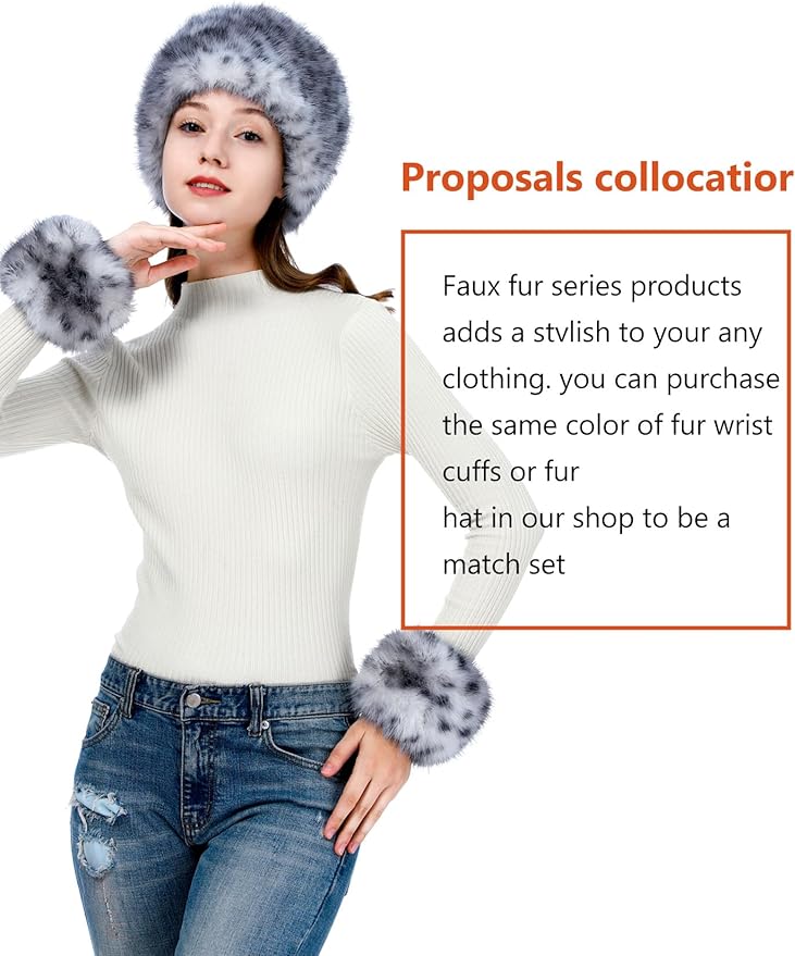 LA CARRIE Women's Faux Fur Hat for Winter with Stretch Cossack Russian Style White Warm Cap