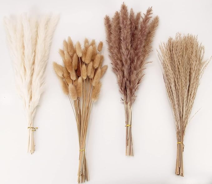 Dried Pampas Grass Decor, 100 Stems Pampas Grass Contains Bunny Tails Dried Flowers, Reed Grass Bouquet for Wedding Boho F...