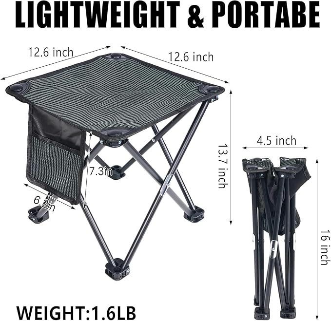 Tevaibo 2 Pack Camping Stool Portable, 13.7 Inch Folding Stool for Outdoor Gardening, Fishing, BBQ, Hiking with Carry Bag(400 LBS Capacity)