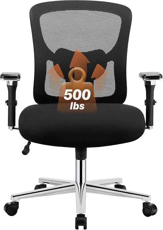 Sweetcrispy Big and Tall Office Desk Chair with Lumbar Support, 500lbs Heavy Duty Mesh Ergonomic Computer Chair with 4D Ar...