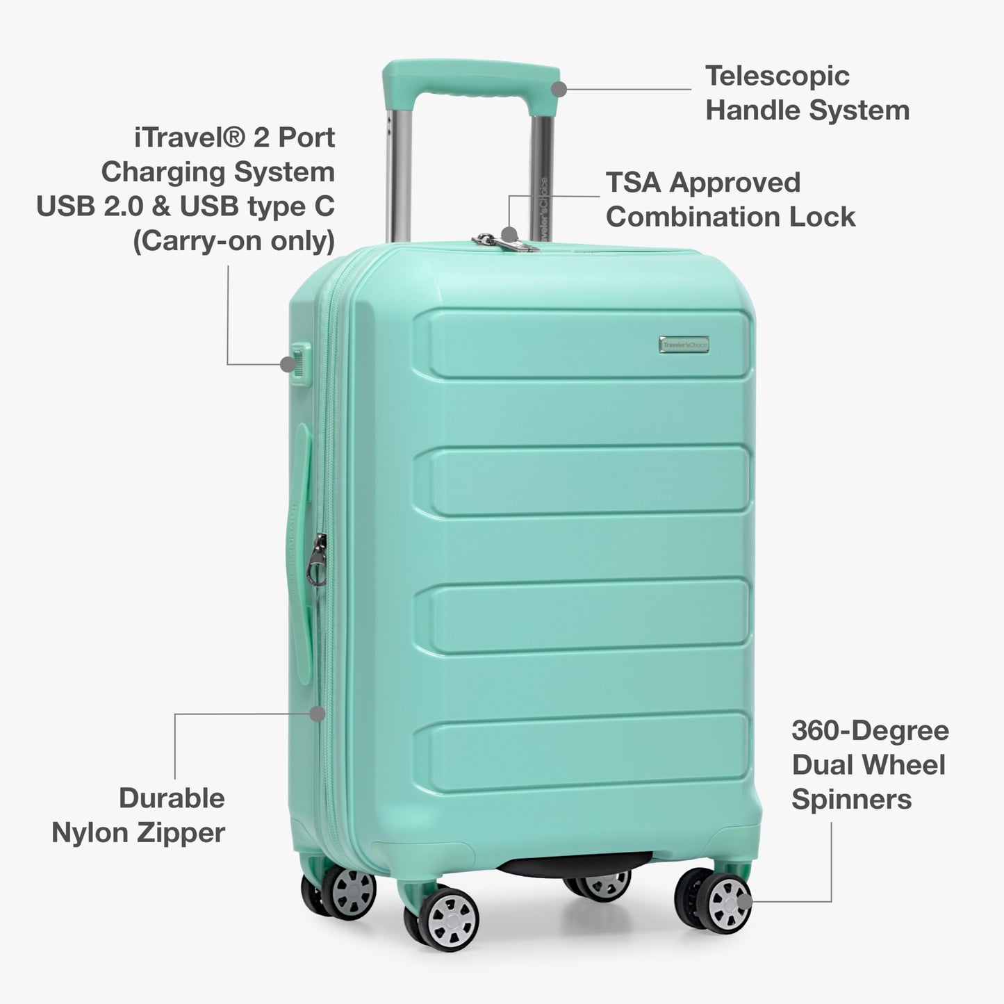 Traveler's Choice Pagosa Hardshell Expandable Luggage with Spinner Wheels, Mint, 22-Inch Carry-on