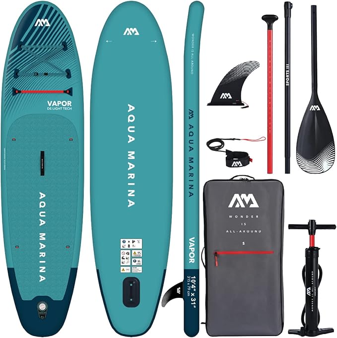 Aqua Marina Vapor SUP Inflatable Stand Up Paddle Board with Paddle, Leash, Magic Back Pack and Double Action Pump