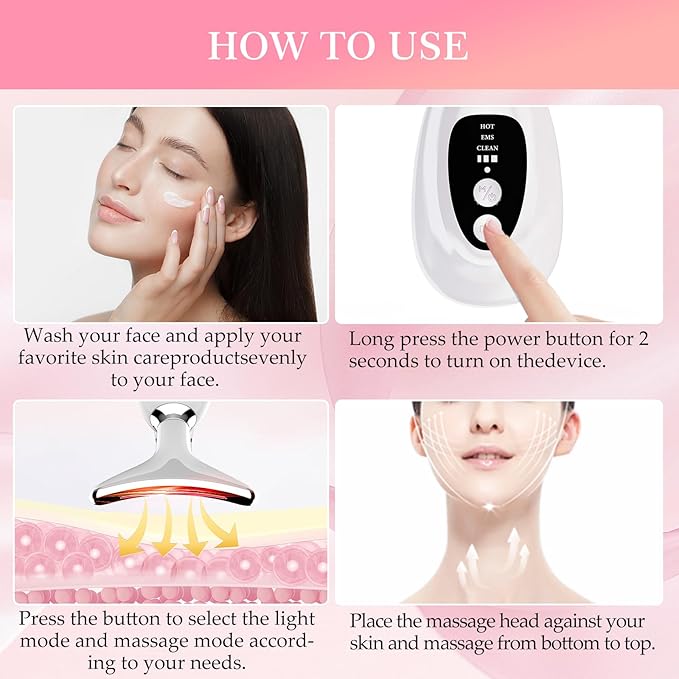 Multi-Functional-Red-Light-Therapy-for-Face and Neck-Eye-Head Massager,7 Colors Skin Rejuvenation Lifting Facial Massager for Toning,Glow Boost，Wrinkle&Dark Circle Reducer (Pink)