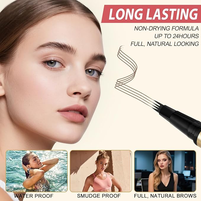 Eyebrow Pencil Kit, with Microblading Eyebrow Pen, Eyebrow Gel, Eyeliner, Eyebrow Brush, Eyebrow Pencils for Women, Waterproof, Smudge Proof, Long Lasting Makeup Formula - Ebony
