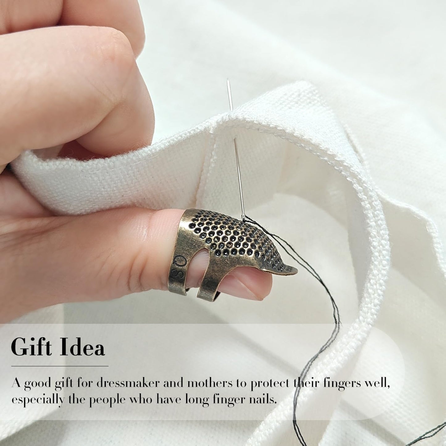 FR 4 Pack (2 Sizes, S/M) Sewing Thimble Finger Protector, Adjustable Finger Metal Shield Protector Pin Needles Sewing Quilting Craft Accessories DIY Sewing Tools Needlework Copper