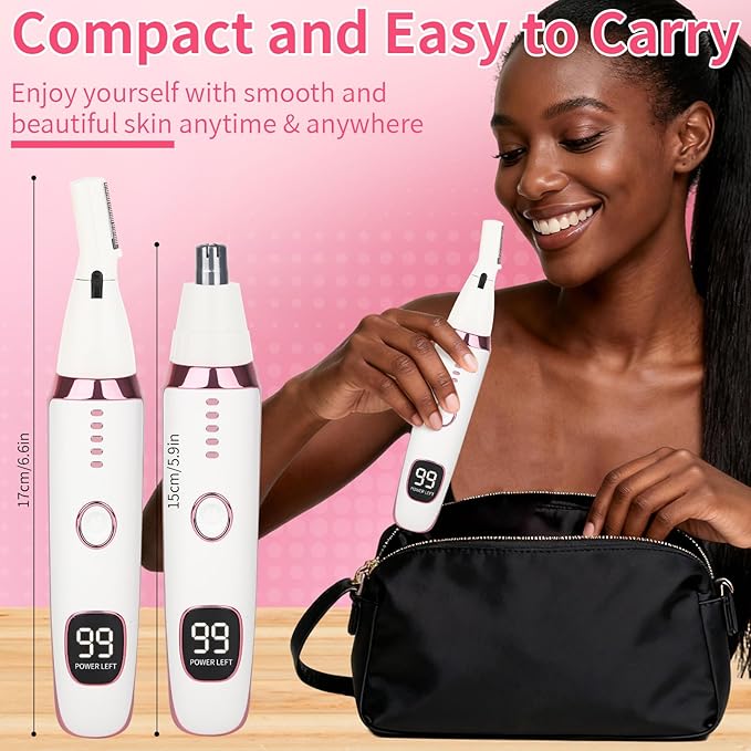 2 in 1 Nose and Ear Hair Trimmer with LED Display, Rechargeable Electric Nasal Hair Clipper for Men & Women, Eyebrow & Facial Hair Removal with Dual-Edge Blades, Easy to Clean