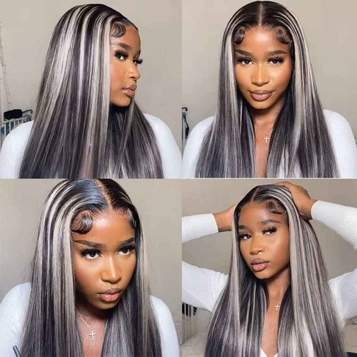 Habiliana Bundles Human Hair 18 20 22 Inch Straight P4/GREY Human Hair Bundles 11A Unprocessed Brazilian Virgin Quick Weave Hair Extensions for Black Women