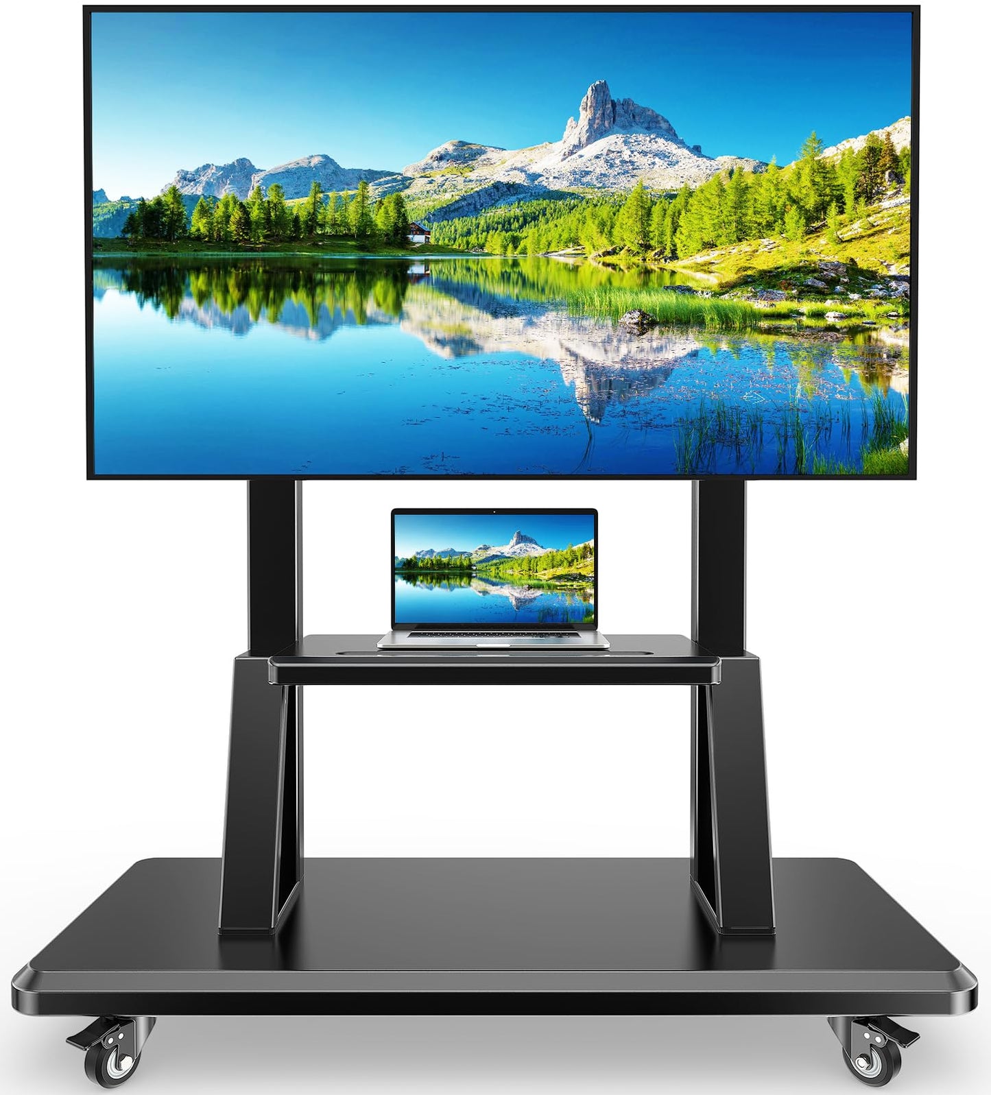 Heavy Duty Rolling TV Mount Stand for 60-105 Inch TVs up to 386 lbs, Smart Board Stand for Interactive Whiteboard, Mobile TV Cart with Storage Shelves on Wheels, Height Adjustable, Max VESA 850x600mm