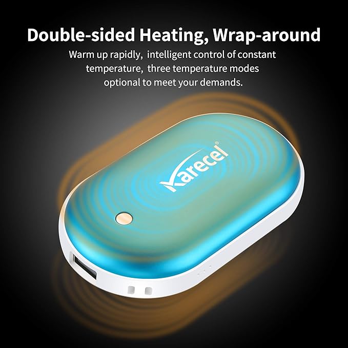 Karecel Hand Warmers Rechargeable 2 Pack, 10400mAh Double-Sided Heat Electric Handwarmers Powerbank, 4-inch Full-Surface Heat, Portable Camping Hand Warmers, Men Gifts for Christmas, Winter Essentials