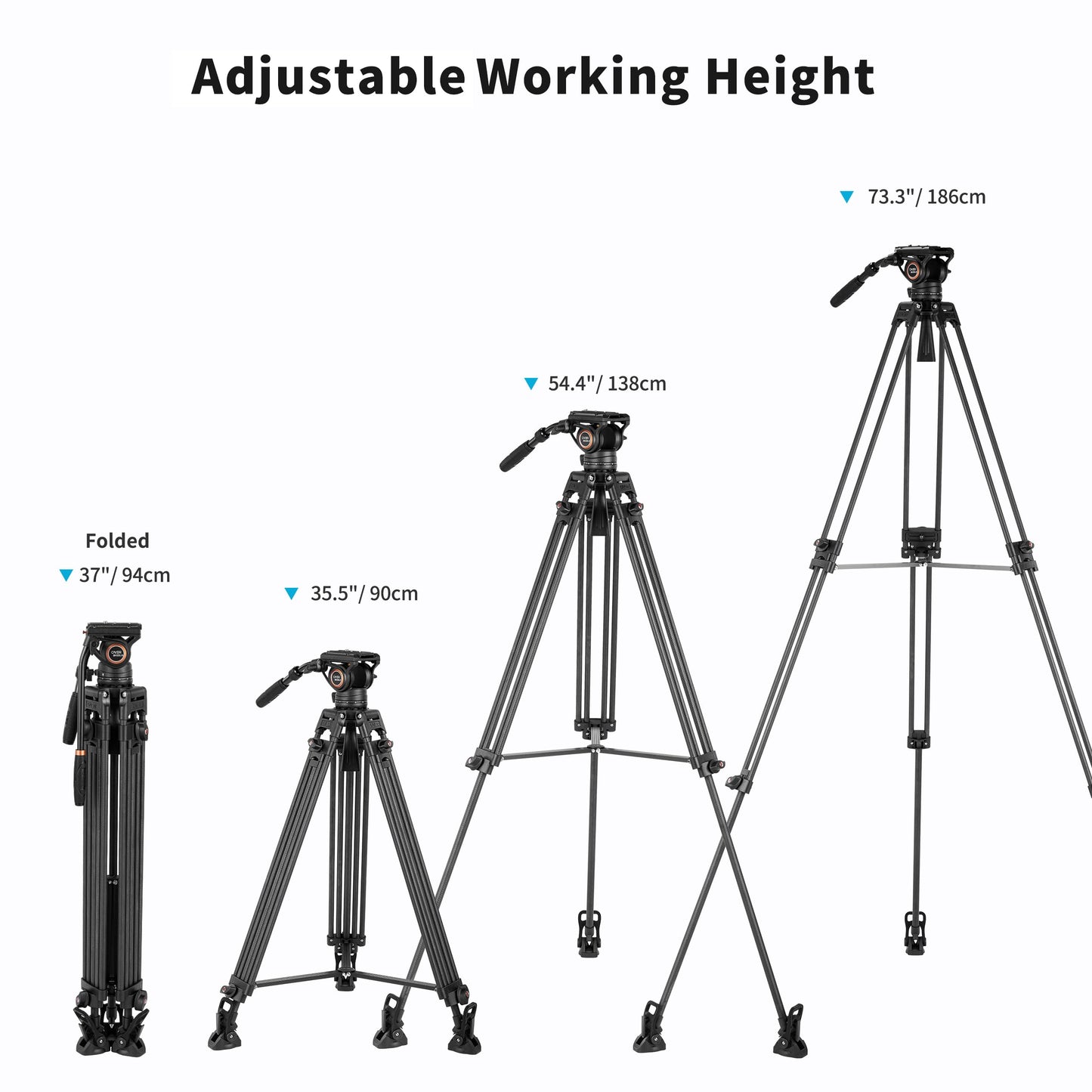 Cayer BV25LH Video Tripod System, 74 inch Carbon Fiber Professional Heavy Duty Camera Tripod Kit, Twin Tube Tripod Leg with Fluid Drag Head, 2 Pan Bar Handles, Max Loading 17.6LB