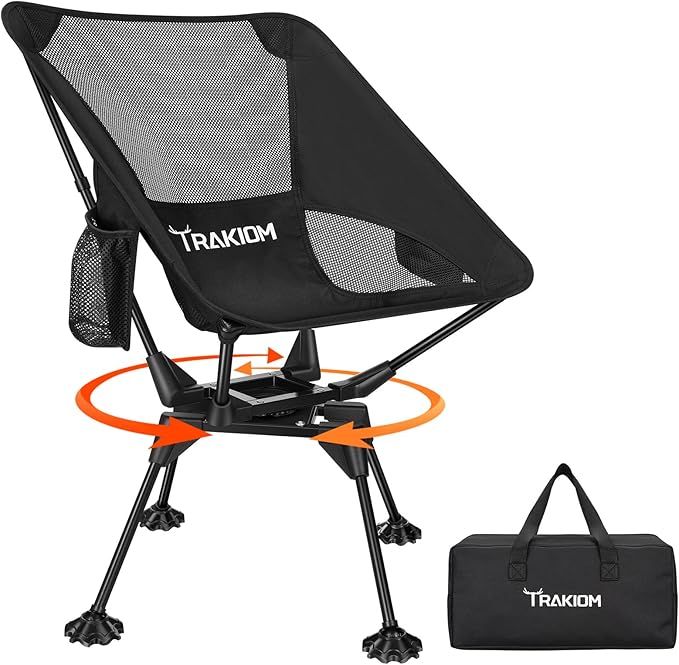 Trakiom 360° Swivel Folding Camping Chairs, Compact and Portable Chair for Outdoor Camp, Foldable Chairs with Anti-Sinking...