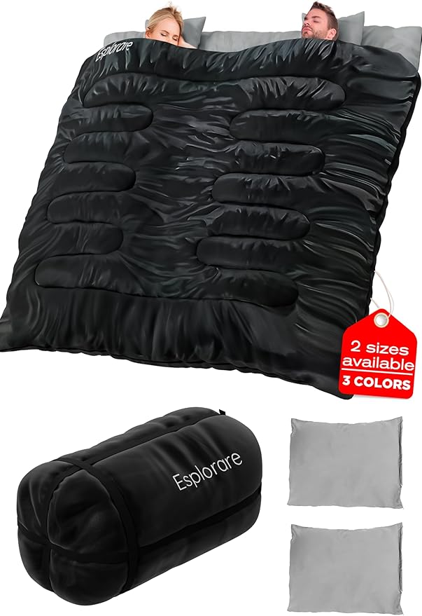 Double Sleeping Bag - XL Sleeping Bags for Adults Two Person - Queen Size Double Sleeping Bags for Adults 2 Person - Sleep...
