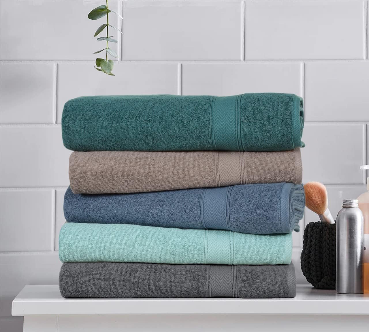 HILLFAIR 600 GSM- 40 x 80 Inches- 100% Cotton 2 Pc XXL Oversized Bath Towel Set- Soft Highly Absorbent Jumbo Bath Sheets Towels Sets- Quick Dry Oversized Bath Towel Sets for Hotel Spa Pool- Stone