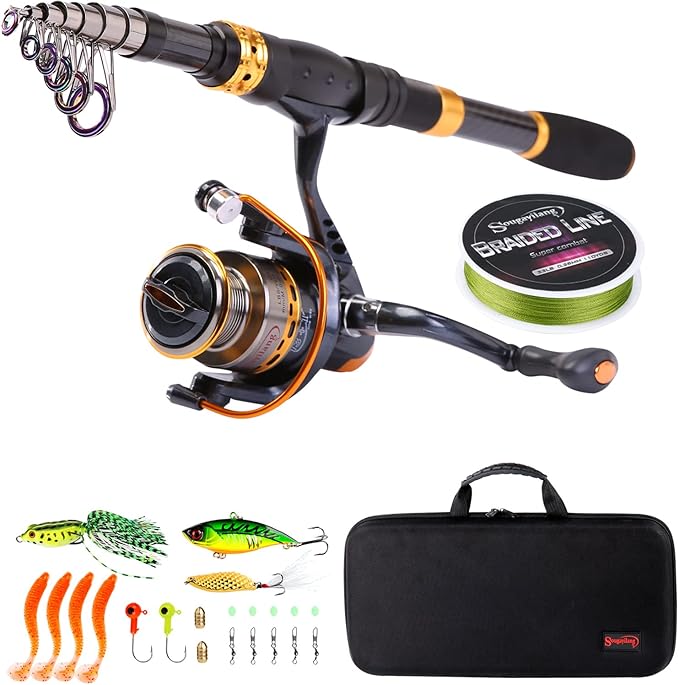 Sougayilang Fishing Rod Reel Combos Carbon Fiber Telescopic Fishing pole with Spinning Reel for Travel Saltwater Freshwate...