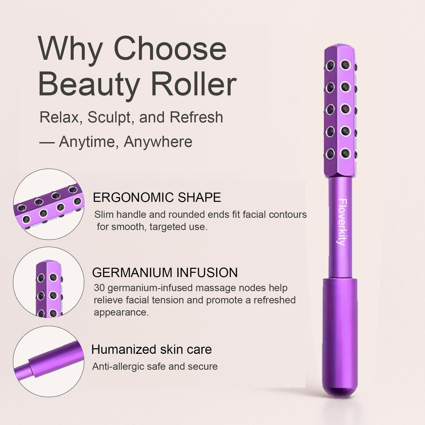 Floverkity Beauty Sculptor Roller - 30 Germanium Massage Nodes for Facial Massager & Glow | Compact Beauty Tool for Lifting and