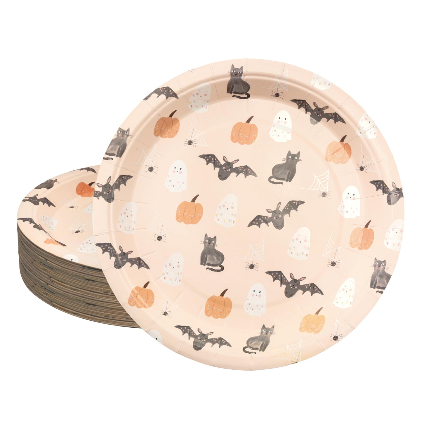 Cheerland Pastel Halloween Party Plates Disposable Cute Ghost Summerween Party Plates Pumpkin Plates for Halloween Decoration Kids Birthday Baby Shower and Spooky Party Decorations 7 Inch Pack of 24