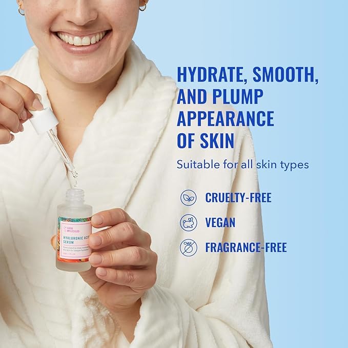 Good Molecules Hyaluronic Acid Serum Pack 2 – 30 ml Each | 1% Hyaluronic Acid, Non-Greasy Ultra Hydrating Serum, Facial Moisturizer for Plumper Skin, Skin Care for Face