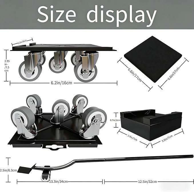 Furniture-Movers-with-Wheels-Dollies,Furniture Dolly 360°Rotatable and Lockable,Furniture Sliders with 5 Wheels Rubber Silent Furniture Lifter Tool Set,3300 lbs Load Capacity,6.3"×6.3" Grey