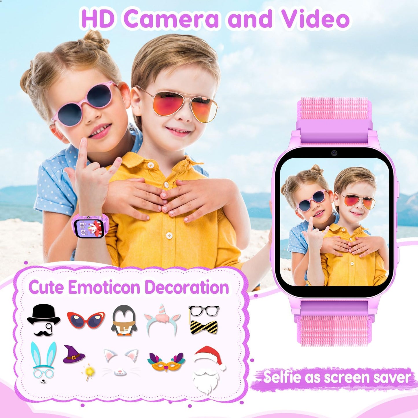 Smart Watch for Kids with 30 Puzzle Games, 140 Educational Learning Cards, Screen Protector, HD Touch Screen, Camera, Music, Pedometer - Perfect for Girls Ages 4-12 as Fun & Educational Birthday Gift