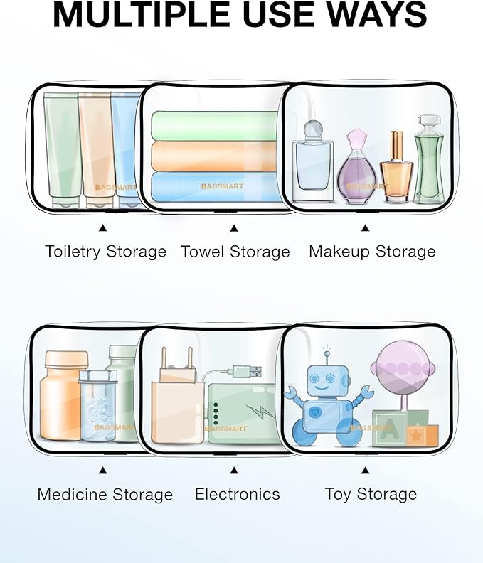 BAGSMART Clear Toiletry Bag, 3 Pack TSA Approved Travel Toiletry bag Carry on Travel Accessories Bag Airport Airline Quart Size Bags Water Repellent Makeup Cosmetic Bag for Women (Nude Pink-3pcs)