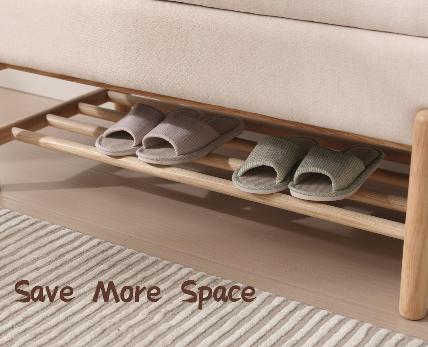 CIMOTA Entryway Storage Bench for Bedroom Upholstered End of Bed Ottoman Bench with Wood Shoe Storage for Living Room/Hallway/Under Window/Corner, 45 Inches, Linen Beige