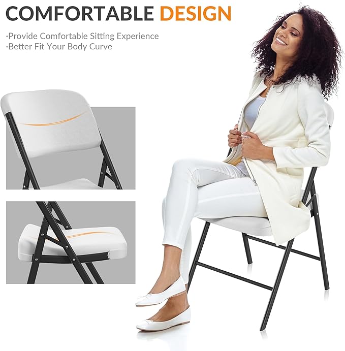 Elevon Folding Chairs Heavy Duty Plastic Chairs with 350-Pound Capacity for Home Office Camping Kitchen Dining Wedding Party Event Picnic, White, 4-Pack