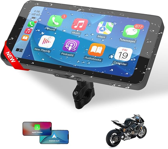 MITNOTY Motorcycle CarPlay & Android Auto, 6.5 Inch Wireless Carplay Screen with GPS Navigation, IP67 Waterproof Touchscre...
