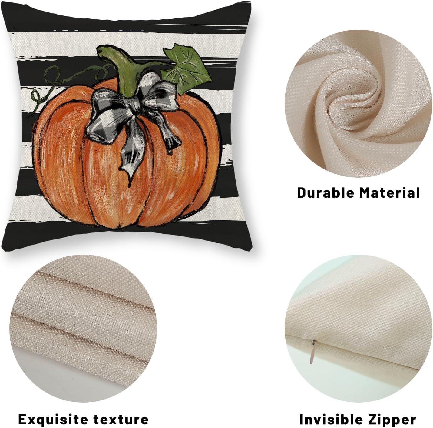 Gohdiwh Fall Pillow Covers 18x18 Set of 2 Pumpkin Maple Leaves and Stripes Fall Decor Pillowcase Linen Autumn Thanksgiving Decorative Outdoor Throw Pillow Covers Farmhouse Cushion Case for Couch Home