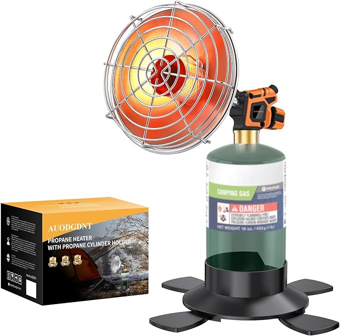 Portable Propane Heater for Camping,Small Outdoor Patio Garage Heater,Self-Ignition,with Foldable Gas Cylinder Holder for ...