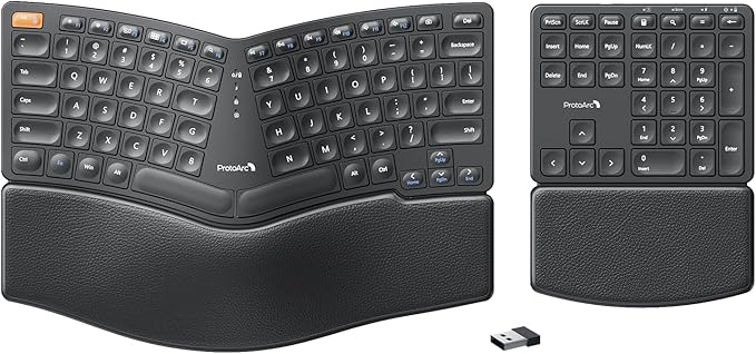ProtoArc Wireless Ergonomic Keyboard, EK04 2.4GHz USB Wireless Ergo Keyboard with Separate Numeric Keypad, Split Design, H...