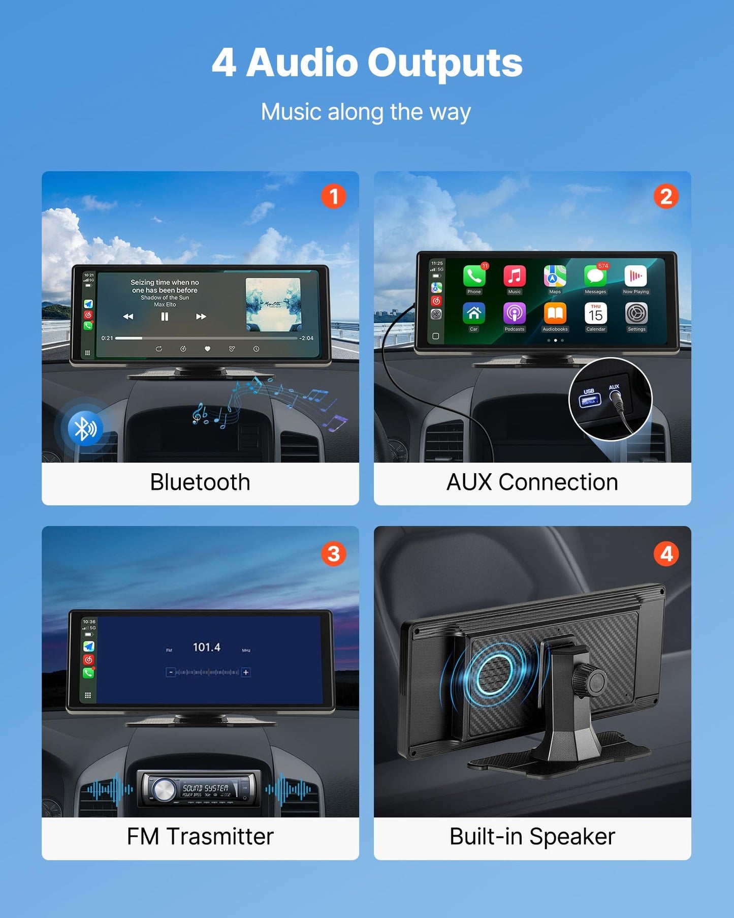 Vevor Wireless Car Stereo, 10-Inch Hd Portable Radio Touch Screen Compatible With Apple Carplay And Android Auto, Carplay Screen