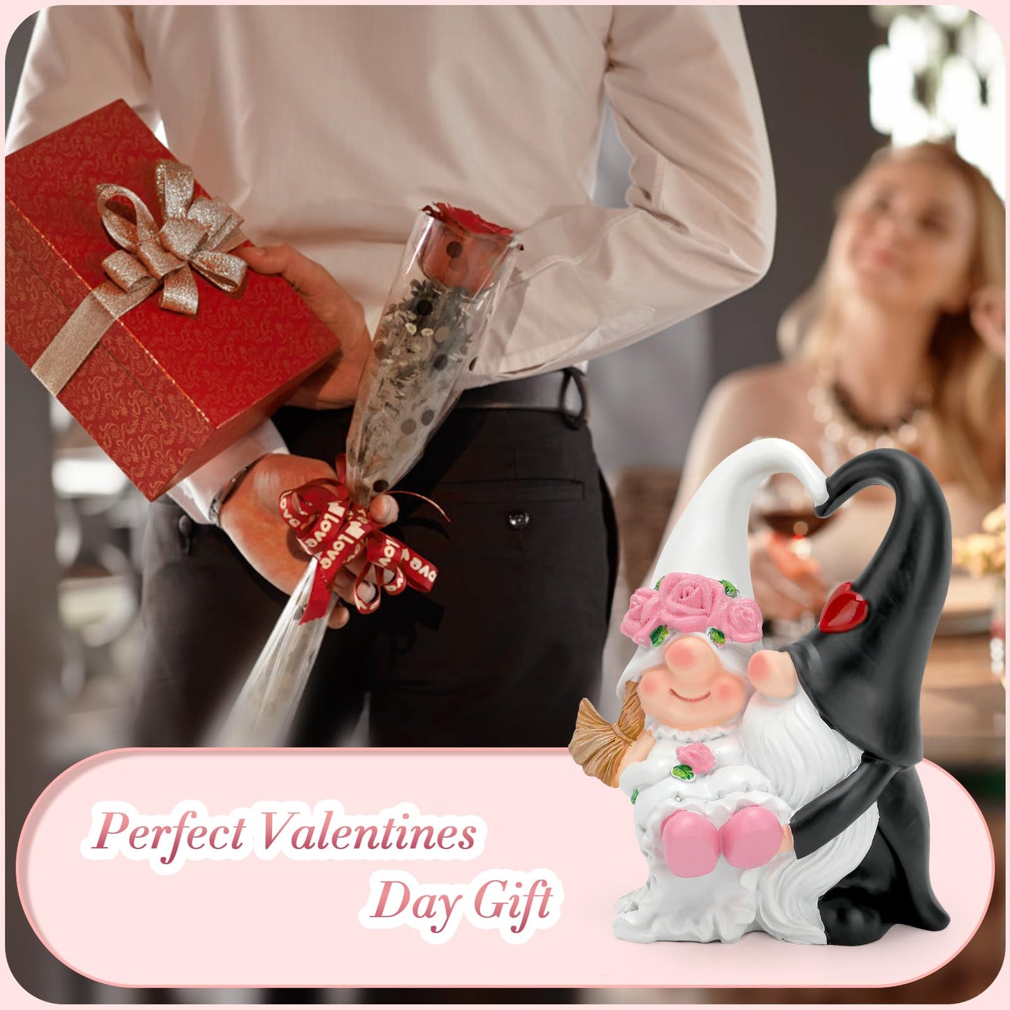 Anniversary Wedding Gifts for Couple - Romantic Wedding Gnomes Decorations, Gifts for Wife Mothers Day Husband Birthday (White)