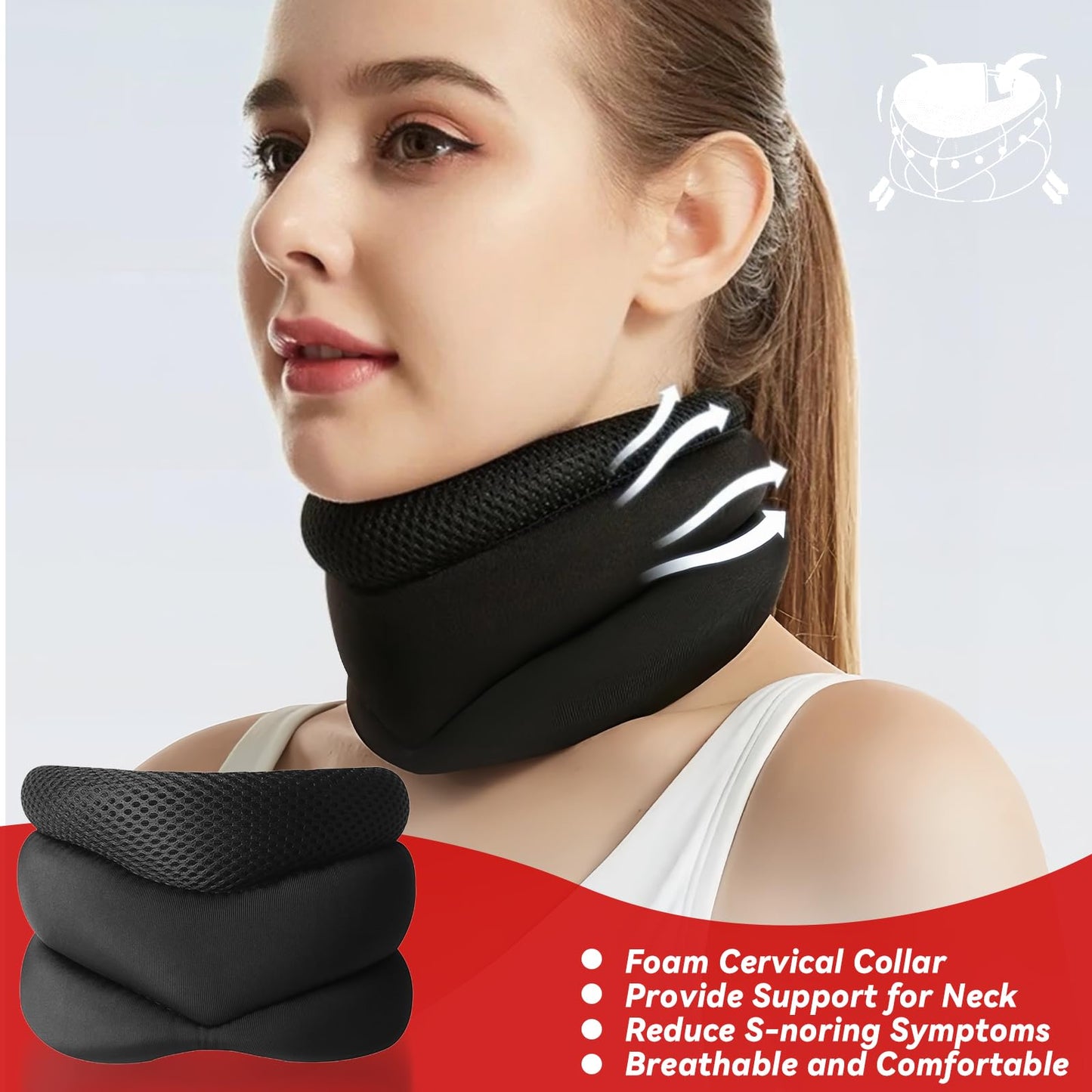 Neck Brace for Sleeping, Neck Brace, Neck Pain and Support, Adjustable Soft Foam Neck Braces for Men & Women, Ergonomic Design for Comfortable Sleep