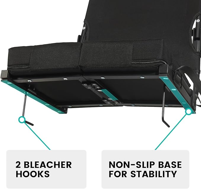 behairity Portable Stadium Seat for Bleachers with Back Support, Wide Padded Bleacher Chair with High Back and Thick Cushion for Adults, Folding Stadium Chair for Football Sports Events (Black)