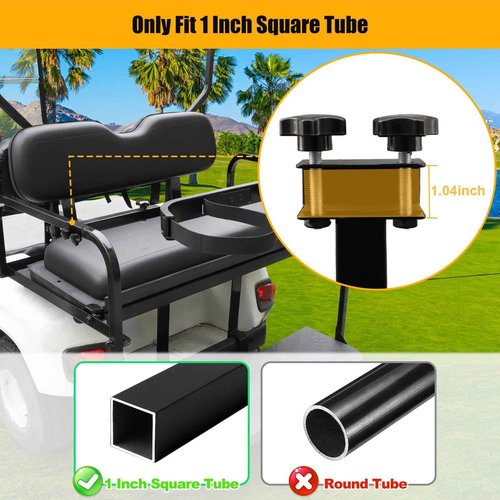 LEAPGOMAX No Drilling Golf Cart Bag Holder Bracket for 2+2 Golf Cart Rear Seat with 1 Inch Square Tube, Universal Golf Bag Attachment Adjustable for EZGO Club Car Yamaha Golf Carts