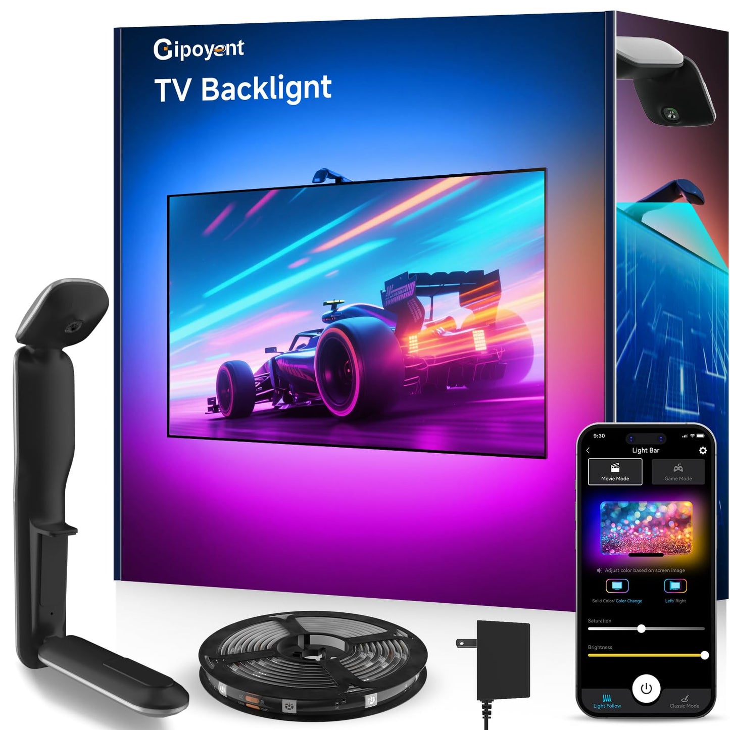 GIPOYENT LED TV Backlights with Camera, 13.7FT TV Lights That Change with for 45-65 in TV, Music Sync LED Strip Light with Smart App Control - RGB Color Changing Light Strip for Bedroom