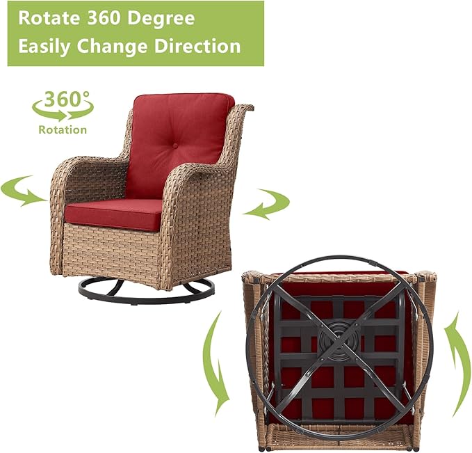 Rilyson Patio Chairs Wicker Outdoor Chair - 4 Piece Rattan Swivel Rocking Chairs Set Patio Glider Rocker Chair for Porch Deck Garden Backyard(Yellow/Red)