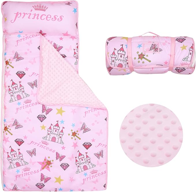 Kids Nap Mat Portable Slumber Bags with Removable Pillow and Blanket for Girls Boys, Lightweight Extra Large Sleeping Bag ...