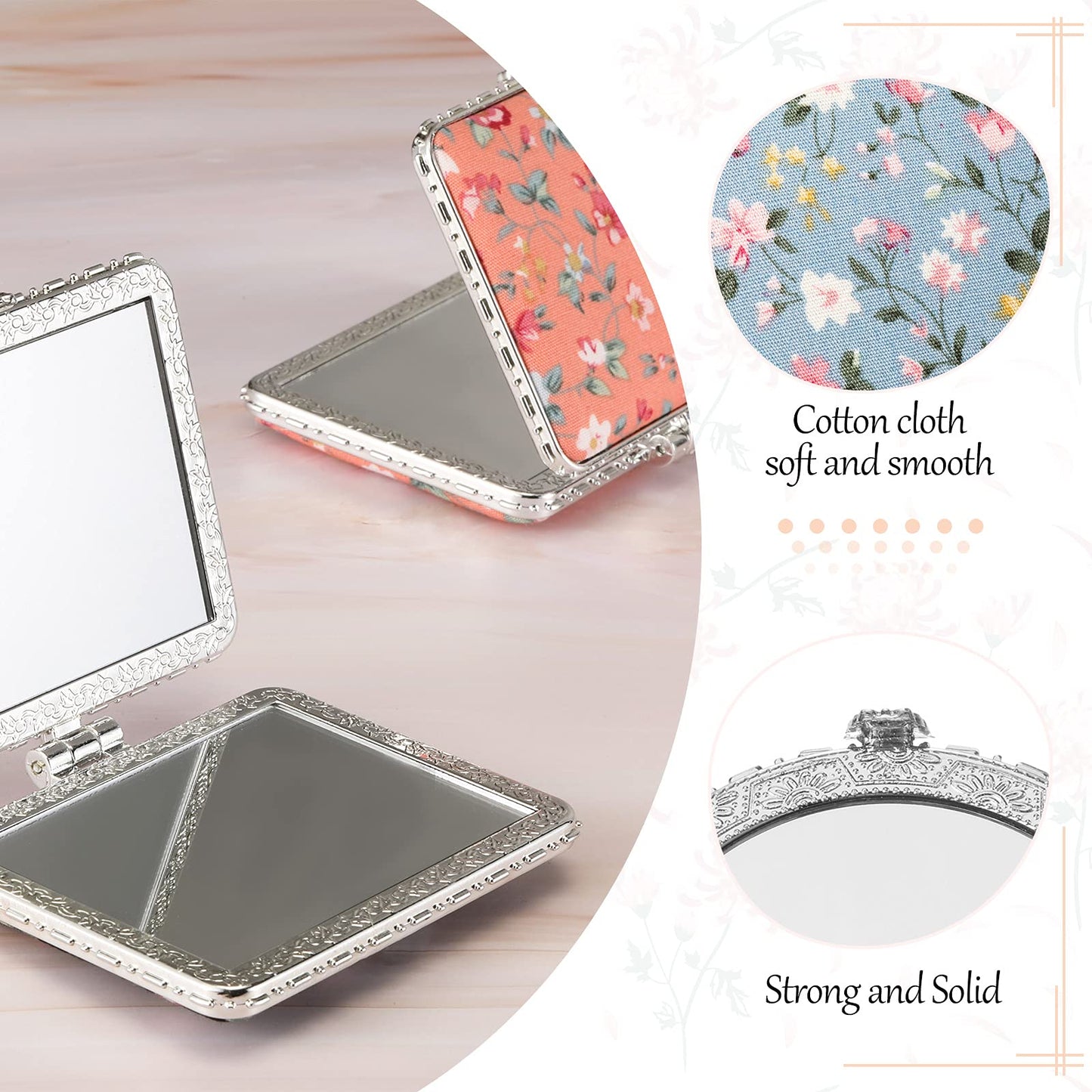 Blulu 8 Pieces Compact Mirror for Purse Flower Small Compact Mirror Gift Makeup Floral Pocket Retro Folding Portable Travel Acce