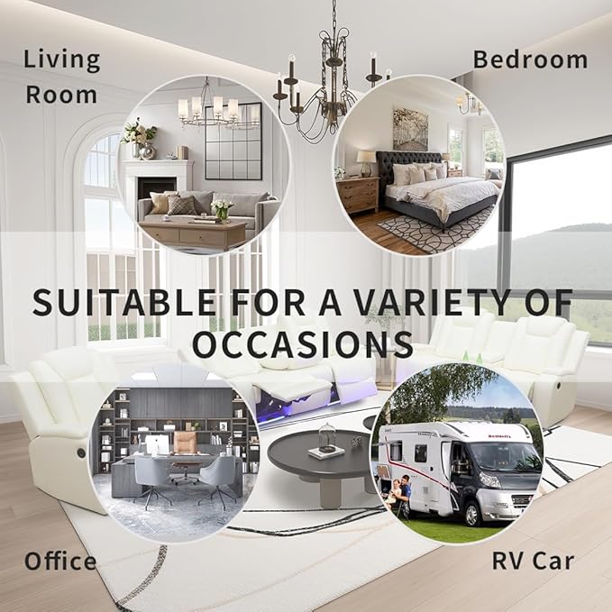 Power Reclining Sofa Set with Drop-down Table, Living Room Furniture Sets, Vanilla White Breathing Leather Sofa Power Sofa and Loveseat with Cup Holders/Storage Console/LED Light for Living Room